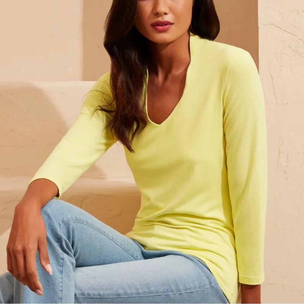 INC Long Sleeved Yellow V Neck Shirt